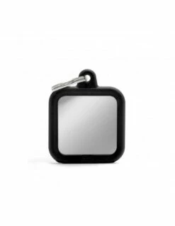 MyFamily Square Chrome Plated Brass Black Rubber Pet ID Tag