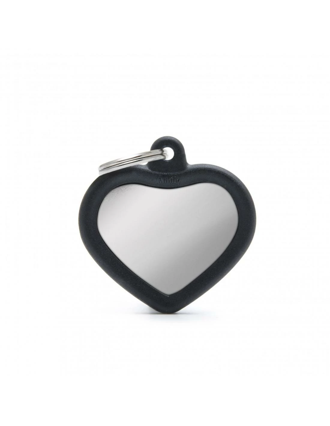 MyFamily Heart Chrome Plated Brass Black Rubber Pet ID Tag 1 MyFamily Heart Chrome Plated Brass Black Rubber Pet ID Tag