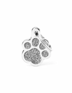 MyFamily Paw Glitter Pet ID Tag, Silver