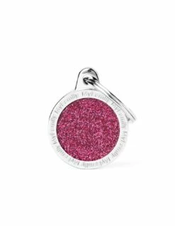 MyFamily Circle Glitter Pet ID Tag, Pink