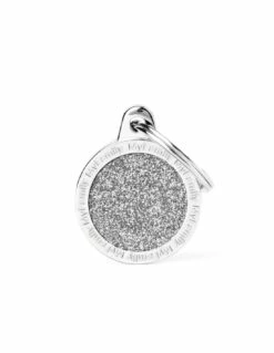 MyFamily Circle Glitter Pet ID Tag, Silver