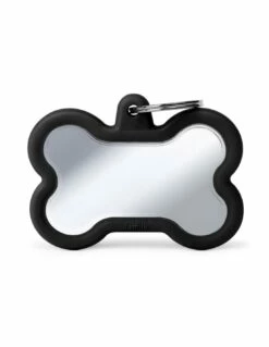 MyFamily Bone Chrome Plated Brass Rubber Pet ID Tag, Black