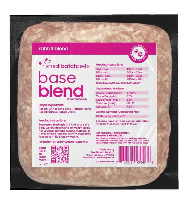 Small Batch Base Blend Rabbit Raw Frozen Dog & Cat Food, 2-lb (Size: 2-lb) 1 Small Batch Base Blend Rabbit Raw Frozen Dog & Cat Food, 2-lb (Size: 2-lb)